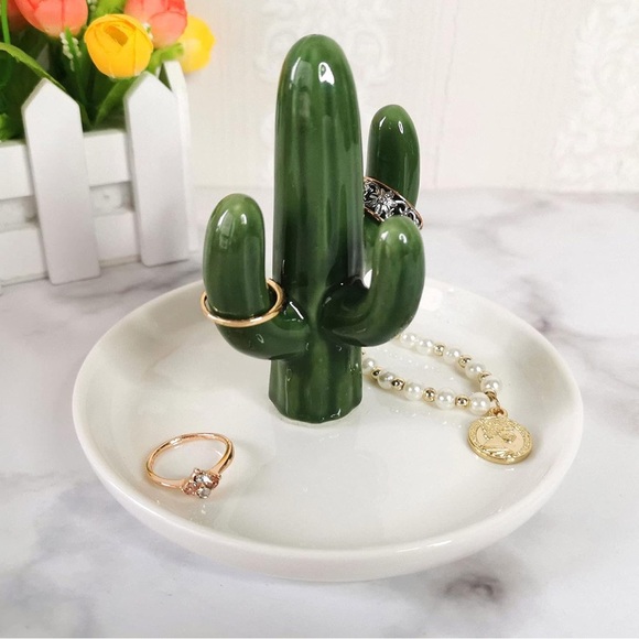 Cactus Ring Jewelry Trinket Dish — Green and White - Picture 11 of 14